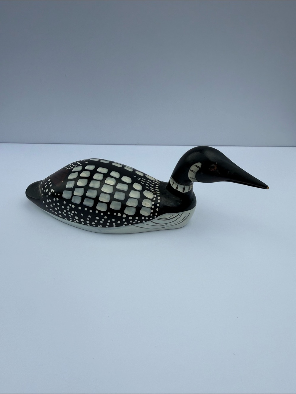 Black and White wood Loon Figurine - Decorative Home Art hand painted duck